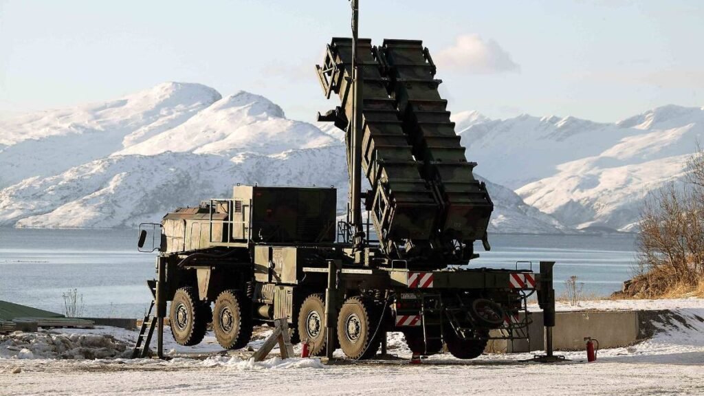 German Bundeswehr Patriot air defense missile launcher in a snowy landscape