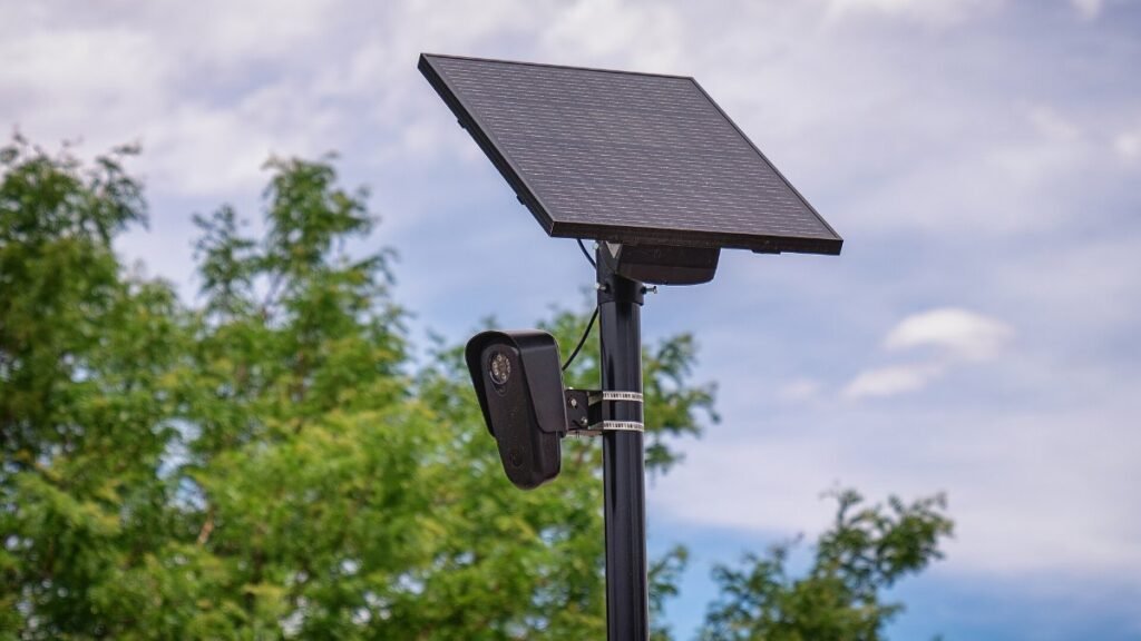 A Flock Safety automated license plate reader camera mounted on a pole