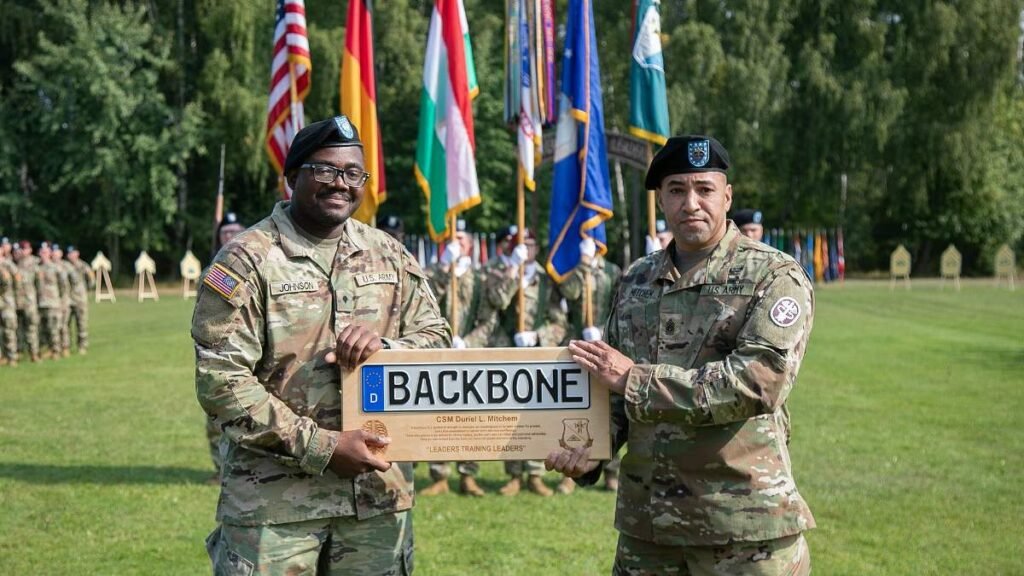 U.S. Army soldiers at a Basic Leader Course graduation ceremony