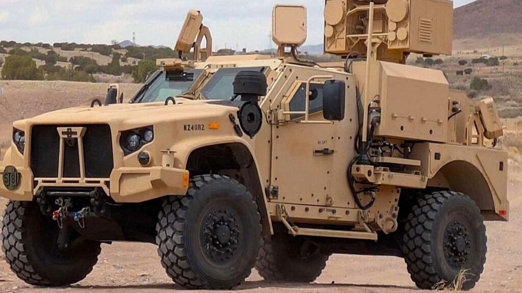 LOCUST high-energy laser counter-drone system on a JLTV