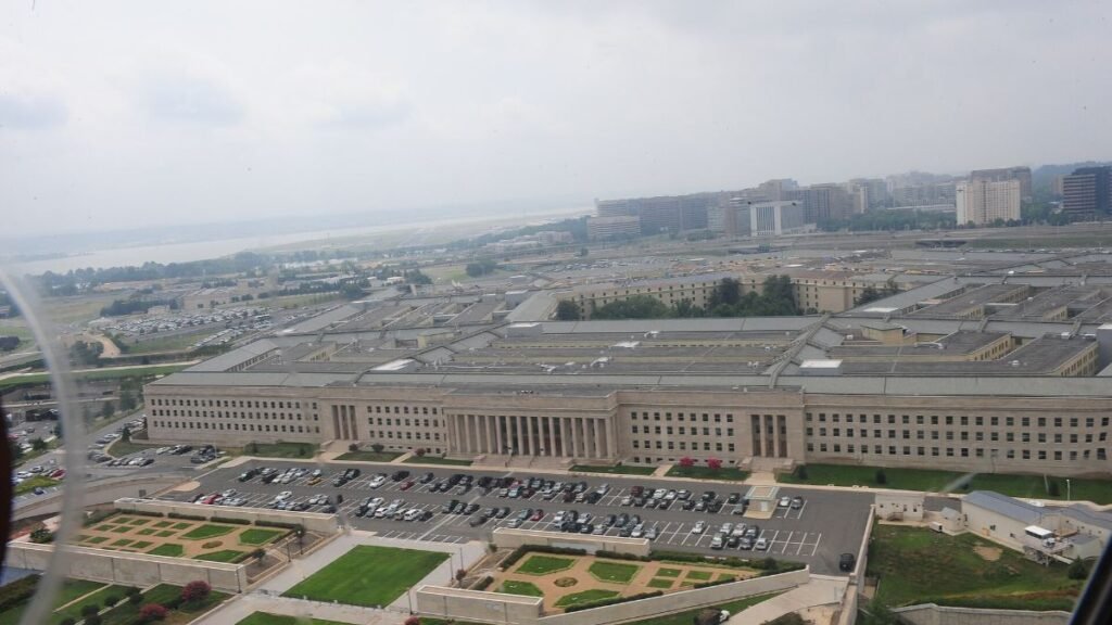 Aerial view of the Pentagon building in Arlington, Virginia