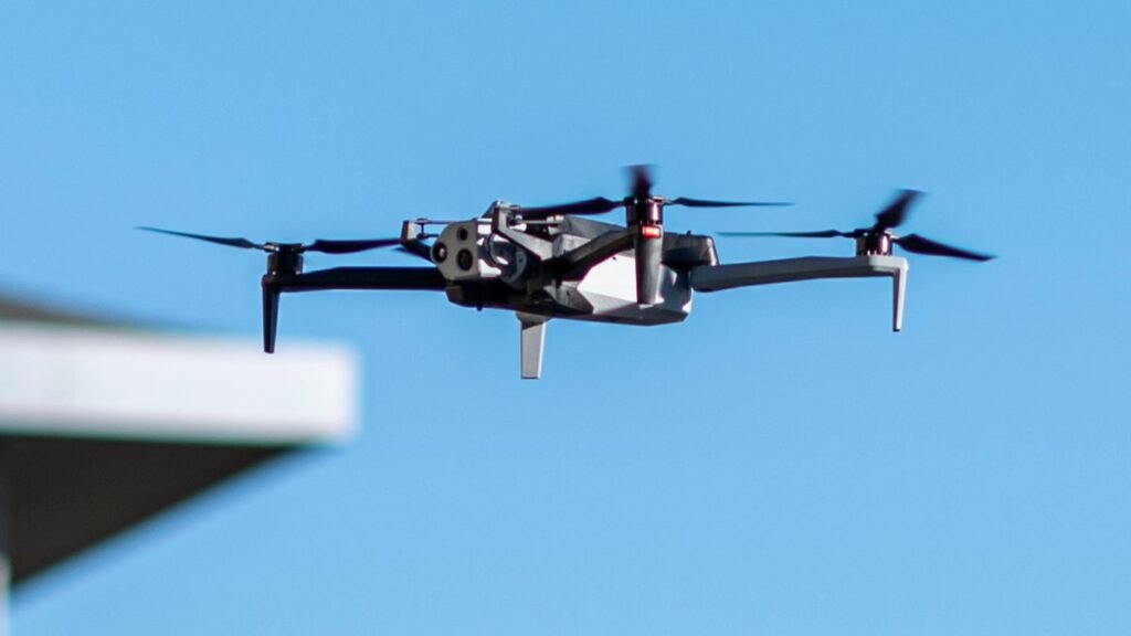 A Skydio X10 drone in flight