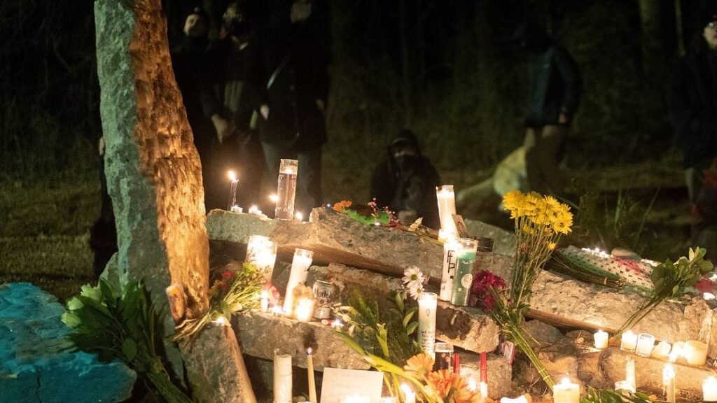 Stop Cop City shrine in the forest near the Atlanta training center site