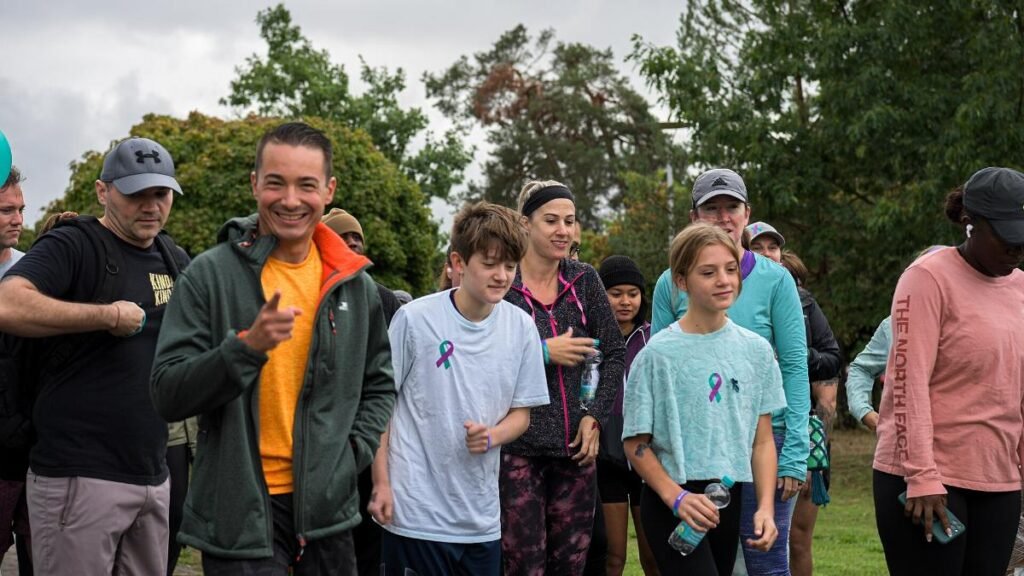 Participants line up at the start of a suicide prevention walk and run at Ramstein Air Base, Germany.