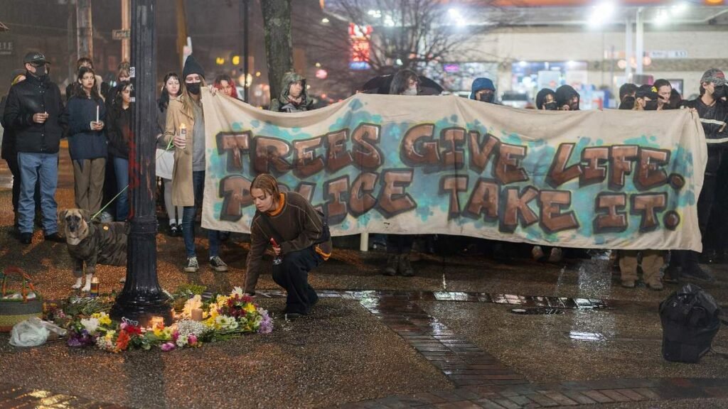 Memorial shrine for forest defender Manuel Paez Teran in Atlanta